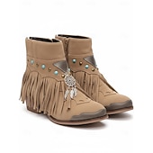 levne Cowboy &amp; Western Boots-dámské boho třásňové kotníkové boty s kouzlem lapače snů, ideální na festivalové nošení i běžné outfity