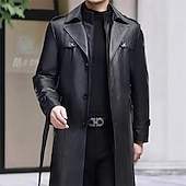 preiswerte Herren-Blazer &amp; -Anzüge-Herren Mantel Trenchcoat Langer Trenchcoat Urlaub Täglich Herbst Winter PU Leder Winddicht Oberbekleidung Bekleidung Mode Klassisch Einfach Tasche Revers Einreihig