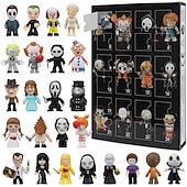 お買い得  ハロウィンの吊るし飾りとテーブルトップ装飾-ハロウィンアドベントカレンダー ホラー映画 2025、ハロウィンカウントダウンカレンダー 2025 子供と大人向け クラシックドール コレクターフィギュア 24個付き、プレクリスマスドール