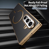 cheap Samsung Cases-Phone Case For Samsung Galaxy Z Fold 7 Z Fold 6 Z Fold 5 Z Fold 4 Z Fold 3 Back Cover with Screen Protector Magnetic Support Wireless Charging Retro Plating PC PU Leather