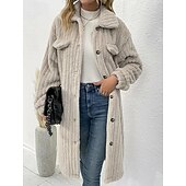 olcso Béléses fleece dzsekik-Női Télikabát Sherpa kabát Kényelmes Légáteresztő Zseb Gombok Alkalmi Sima Vakáció Utca Hétköznapi Hétköznapi viselet Egysoros Hosszú Térfogatcsökkenés Normál Hosszú ujj Felsőruházat Fekete Bor