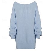 voordelige Trui Jurken-Dames Mini-jurk Trui-jurk Modieus Modern Lantaarn mouw Dagelijks Uitgaan Weekend Normale pasvorm Effen Lange mouw Schouderafhangend Zwart Wit Blozend Roze blauw Lente Herfst