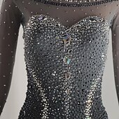 cheap Figure Skating Dresses-Figure Skating Dress Women's Girls' Ice Skating Dress Black Patchwork Open Back Mesh High Elasticity Training Competition Skating Wear Classic Crystal / Rhinestone Long Sleeve Ice Skating Figure