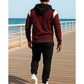 ieftine salopete sport-Bărbați Trening din 2 piese Hanorac de casă Seturi de trening Cordon Bloc Culoare Costume Toamnă Negru Rosu Exterior Călătorie Sporturi Confortabil la umezeală Manșon Lung Sportiv Îmbrăcăminte de