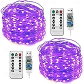 olcso USB-tápellátás-2 db 20 m/66 láb 200 led gyöngy karácsony halloween esküvői party fesztivál tündér fényfüzér beltéri és kültéri udvari kerti dekoráció fényfüzér usb tápegység 8 funkciós távirányító