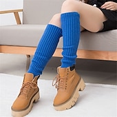 billiga Hemmetofflor-Stickade benvärmare och knästrumpor för kvinnor, höst- och vintermode neon akrylleggings, snygga långa strumpöverdrag, varma stickade plagg i koreansk stil för damer