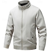 baratos Jaquetas Casuais-Homens jaqueta leve Jaqueta casual Férias Diário Bolsos Outono Inverno Tecido Moda Clássico Colarinho Chinês Padrão Preto cáqui Cinzento Casaco