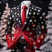 levne Vánoční kostým-Pánské Blejzr Kabát Vánoce Venkovní Ležérní Běžné Denní Podzim zima 100% polyester Vánoční stromek Sněhová vločka 3D tisk Knoflíky Zahřívací Pohodlné Jednořadé Blejzr Černá Rubínově červená