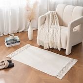 levne Koberce na plochu-Minimalistický bavlněný tkaný koberec s střapcem do obývacího pokoje, luxusní polyesterová směs, polštář na pohovku, rohožka do předsíně, ložnice, koberec do postele, dekorativní měkký pratelný