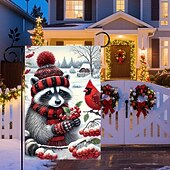 billige hengende juleteppe-Julehageflagg Utendørs Vinter Hage Dekorasjon Banner med Snømann Design Ferie Hjem Porte Flagg Sesongbasert Plen Dekor Utendørs Bruk