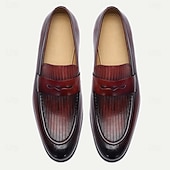 preiswerte Loafer aus hochwertigem Leder-Burgunderrote Pennyloafer für Herren – klassische Slip-On-Abendschuhe mit runder Spitze für Business, Büro und formelle Anlässe