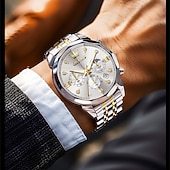 cheap Quartz Watches-The New Olevs Men&#039;S Business Watch With Luminous Calendar Small Three-Hand Moon Phase Display Multi-Functional Quartz Watch Waterproof Casual And Fashionable Men&#039;S Sports Wristwatch