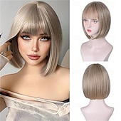 abordables Perruques de fête-Perruques bob rouges pour femmes blanches - Perruques bob courtes de 12 pouces avec frange Perruque synthétique de mode naturelle Cheveux synthétiques colorés pour cosplay quotidien Halloween