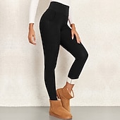 Недорогие Леггинсы с флисовой подкладкой-Жен. леггинсы на флисовой подкладке Чино Леггинсы Отпуск Винтаж Уличный стиль Полная длина Нормальная Полотняное плетение Карман Эластичная талия Сохраняет тепло Удобный Слабоэластичная