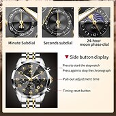 abordables Montres à quartz-la nouvelle montre d&#039;affaires pour hommes olevs, une montre multifonctionnelle avec un cadran numérique chronographe à phases de lune lumineuses, une montre à quartz décontractée et à la mode étanche