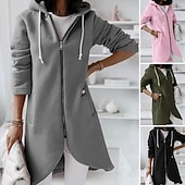 levne Zimní kabáty-Dámské Zimní kabát Mikina s kapucí Zahřívací Pohodlné Zip Kapsy Nepravidelný lem Na běžné nošení Bez vzoru Dovolená Jdeme ven Víkend Dlouhé Kapuce Běžný Dlouhý rukáv Svrchní oděvy Černá Světlá růžov