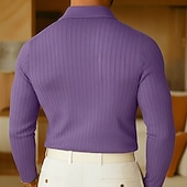 preiswerte Herren Klassisches Polo-Herren Poloshirts Rippenstrick-Top Geschäft Lässig Gerippter Polokragen Langarm Mode Basic Einfarbig Vertikale Streifen Stricken Herbst Winter Ganzjahres Schmale Passform Hellblau Weiß Purpur Grün