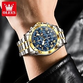 cheap Quartz Watches-The New Olevs Men&#039;S Steel Band Business Watch Moon Phase Luminous Calendar Chronograph 24-Hour Indication Quartz Watch Is A Fashionable Casual And Versatile Waterproof Sports Wristwatch