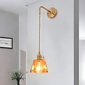 abordables Apliques de pared para interior-Apliques de pared de latón modernos, apliques minimalistas con pantalla de vidrio color té, lámparas de pared con ajuste de 90° hacia arriba y hacia abajo, 110-240 V
