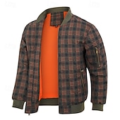 economico Giubbotti Casual-Per uomo Giubbotto bomber Giacca Casual Vacanza Quotidiano Caldo Tasca Autunno Inverno Plaid Moda Classico Collo alla coreana Regolare Verde scuro Verde militare Giacca