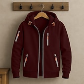 economico Felpa con cappuccio in pile-Per uomo Felpa con cappuccio Felpa con cappuccio a zip intera Felpa con cappuccio in pile Felpa con cappuccio foderata in pile Rosso bordeaux Nero Bianco Blu marino Blu Reale Con Cappuccio Semplice