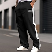 preiswerte Sweatpants-Herren Jogginghose Jogginghose mit weitem Bein Hose Freizeithose Elastischer Bund Gerader Schnitt Farbblock Nationalflagge Atmungsaktiv Volle Länge Outdoor Lässig Täglich Mode Streetwear Schwarz