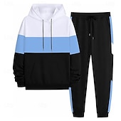 olcso Férfi 3D pulóver szett-Férfi Színes Vízszintes csíkok 2db 3D pulóver készletek Tracksuit Kapucnis pulóver Hosszú ujj Hosszú nadrág Kapucni Alkalmi Napi Hétköznapi Sportruházat Szabadság 3D nyomtatás Színes Tavasz Ősz Tél