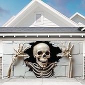 halpa Halloweenin autotallin ovipeite-halloween-autotallin oven suojus valkoinen kallo roikkuva seinävaate kummitustalon koristelu kammottava ulkokäyttöön halloween-sisustus aavemainen kauhujuhlatarvikkeet piha puutarha autotallin