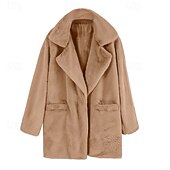 preiswerte Felle &amp; Leder-Damen Mantel Kunstpelzmantel Warm Bequem Tasche Lässig Einfach Urlaub Straße Lässig Alltagskleidung Lang Umlegekragen Normale Passform Langarm Oberbekleidung Blau Braun Khaki Herbst Winter