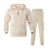 abordables Survêtements de base-Homme Ensemble Survetement Ensemble de tenues Ensemble de sweats à capuche Sweat à Capuche Extérieur Quotidien Sports Cordon de serrage Avec Poches Uni Rouge vin Noir Blanche Polyester Tenues de Sport