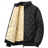 cheap Men's Downs &amp; Parkas-Men's Winter Jacket Quilted Jacket Fleece Jacket Parka Pocket Polyster Fleece lined Vacation Daily Wear Date Regular Fashion Casual Comfortable Thermal Warm Fall Winter Solid / Plain Color Black