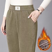 Women's Straight Casual Full Length Mid Waist Plain Pocket Elastic Waist Thermal Warm Micro-elastic Vacation Street Holiday Black Khaki Coffee Winter Regular Fit cheap Women's Dress Pants-Women's Straight Casual Full Length Mid Waist Plain Pocket Elastic Waist Thermal Warm Micro-elastic Vacation Street Holiday Black Khaki Coffee Winter Regular Fit