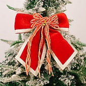 זול קשתות ורצועות-קישוטי קשת לחג המולד, קשתות קטיפה גדולות ומפוארות עם גימור זהב לקישוט עץ חג המולד, קישוטי חג המולד פנימיים וחיצוניים