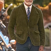 economico Giubbotti e cappotti da uomo-Per uomo Blazer in velluto a coste Blazer Affari Cocktail party Ricevimento di matrimonio Moda Casual Primavera Autunno Poliestere Semplice Tasca Bottoni Confortevole Monopetto Giacca Nero Kaki Verde