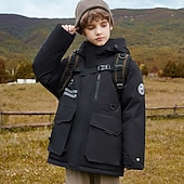 preiswerte Jungen Daunen- und Parkajacke-Kinder Unisex Daunenjacke Outdoorjacke Daunenjacke Oberbekleidung Einfarbig Tarnung Langarm WASSERDICHT warm halten Winddicht Mantel Outdoor Täglich Basic Schwarz Weiß Rosa Herbst Winter Ab 4 Jahren