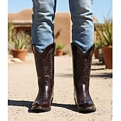 baratos Cowboy &amp; Western Boots-botas de cowboy western clássicas masculinas de couro sintético marrom - padrão em relevo, bico fino e salto médio para rodeio, rancho e uso casual
