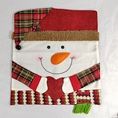 abordables Funda navideña-Fundas para sillas navideñas, nuevo Papá Noel de peluche &amp;Fundas de asiento de muñeco de nieve, fundas festivas para sillas de comedor, decoración del hogar de estilo europeo