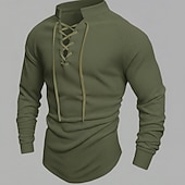 economico T-shirt in maglia a coste-Per uomo Maglietta Maglietta a Maglia a Coste Camicia a Maniche Lunghe Manica Lunga Collo alla coreana Primavera Autunno Inverno Semplice Striscia di Fossa Moda Designer Essenziale Coulisse Lavoro a