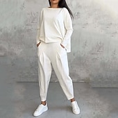 tanie dresy-Damskie Komplety dresowe Dres 2-częściowy Stroje do salonu z kieszenią Solidne kolory Zestawy odzież Jesień Czarny Biały Siłownia Bieganie Zdatność Lekki Oddychający Długi rękaw Sport Odzież sportowa