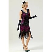  Retro Vintage Roaring 20s 1920s Midi Flapper Dress Fancy Costume Halloween Group Couples Costumes The Great Gatsby Sequins Tassel Fringe Fancy Dress Men's Women's Halloween Carnival Party / Evening