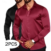 abordables Chemises en satin pour hommes-Homme Chemise Comme de la soie Chemise en satin Chemise habillée Chemise Boutonnée Uni Formel Mariage Blanc + Rouge Blanc + Vert Noir + blanc Blanc + Bleu manche longue Revers Printemps &amp; Automne