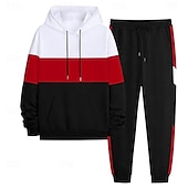 olcso Férfi 3D pulóver szett-Férfi Színes Vízszintes csíkok 2db 3D pulóver készletek Tracksuit Kapucnis pulóver Hosszú ujj Hosszú nadrág Kapucni Alkalmi Napi Hétköznapi Sportruházat Szabadság 3D nyomtatás Színes Tavasz Ősz Tél