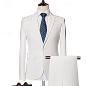 abordables Blazers Classiques pour Hommes-Homme Blazer Costumes Affaires Cocktail Fête de mariage 2 Pièces Mode Occasionnel Printemps Automne Polyester Uni Avec Poches Boutons Confortable Simple Boutonnage veste Noir Blanche Jaune Rose Claire