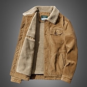 preiswerte Cargo-Jacken-Herren Winterjacke Cordjacke Fleecejacke Freizeitjacke Urlaub Täglich Thermowarm Tasche Fleece Herbst Winter Einfach Mode Streetwear Revers Regulär Gelb Khaki Armeegrün Grau Jacken