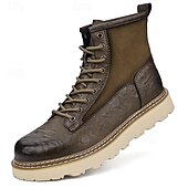 abordables Bottes de travail-Bottes de combat à lacets en similicuir marron pour homme – chaussures de travail et de randonnée d&#039;extérieur durables pour un usage quotidien et l&#039;aventure