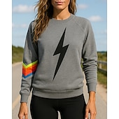billiga Huvtröja &amp; Sweatshirt-Dam Tröja med pullover Casual Toppar Långärmad Överdelar Fritids- Höst Grafisk Utomhus Resor Semester Sportkläder Sportkläder Mörkblå Grå