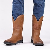 economico Stivali da cowboy e occidentali-stivali da lavoro da cowboy da uomo con bandiera americana in rilievo - stivali western in similpelle marrone resistente con suola robusta per abbigliamento casual e all&#039;aperto