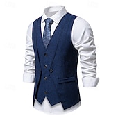 preiswerte Herrenweste-Herren Weste Gilet Urlaub Party Geschäft Mode Lässig Frühling Herbst Tasche 2 in 1 Knöpfe Polyester Bequem Einfach Einreihig Ein-Knopf V Ausschnitt Normale Passform Wein Marineblau Dunkelgray Kaffee