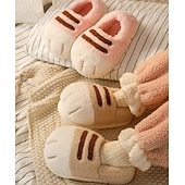  נעלי בית חמודות עם כפות חתול לנשים וגברים, נעלי בית פלטפורמה חמות ורכות של בעלי חיים, נעלי בית רכות ונוחות