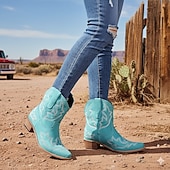 levne Cowboy &amp; Western Boots-Dámské Boty Kovbojské boty Venkovní Dovolená Denní Kotníkové boty Booties Výšivka Rovná podrážka Oblá špička Čechy prázdniny Vinobraní Umělá kůže Elastická gumička Černá Růžová Červená